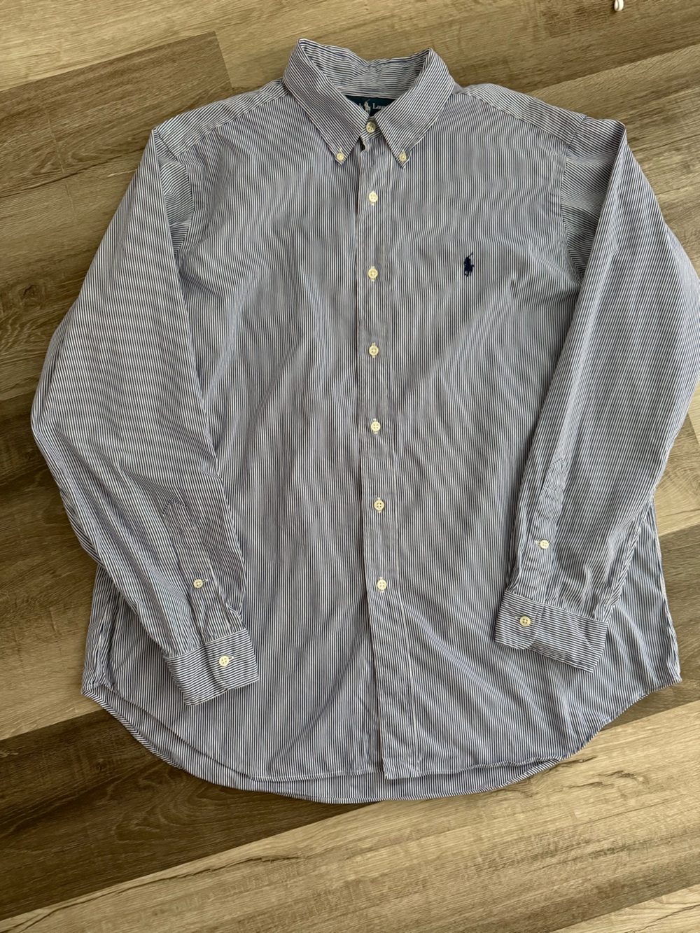 Ralph Lauren Blue and White Pinstripe Button-Down Shirt